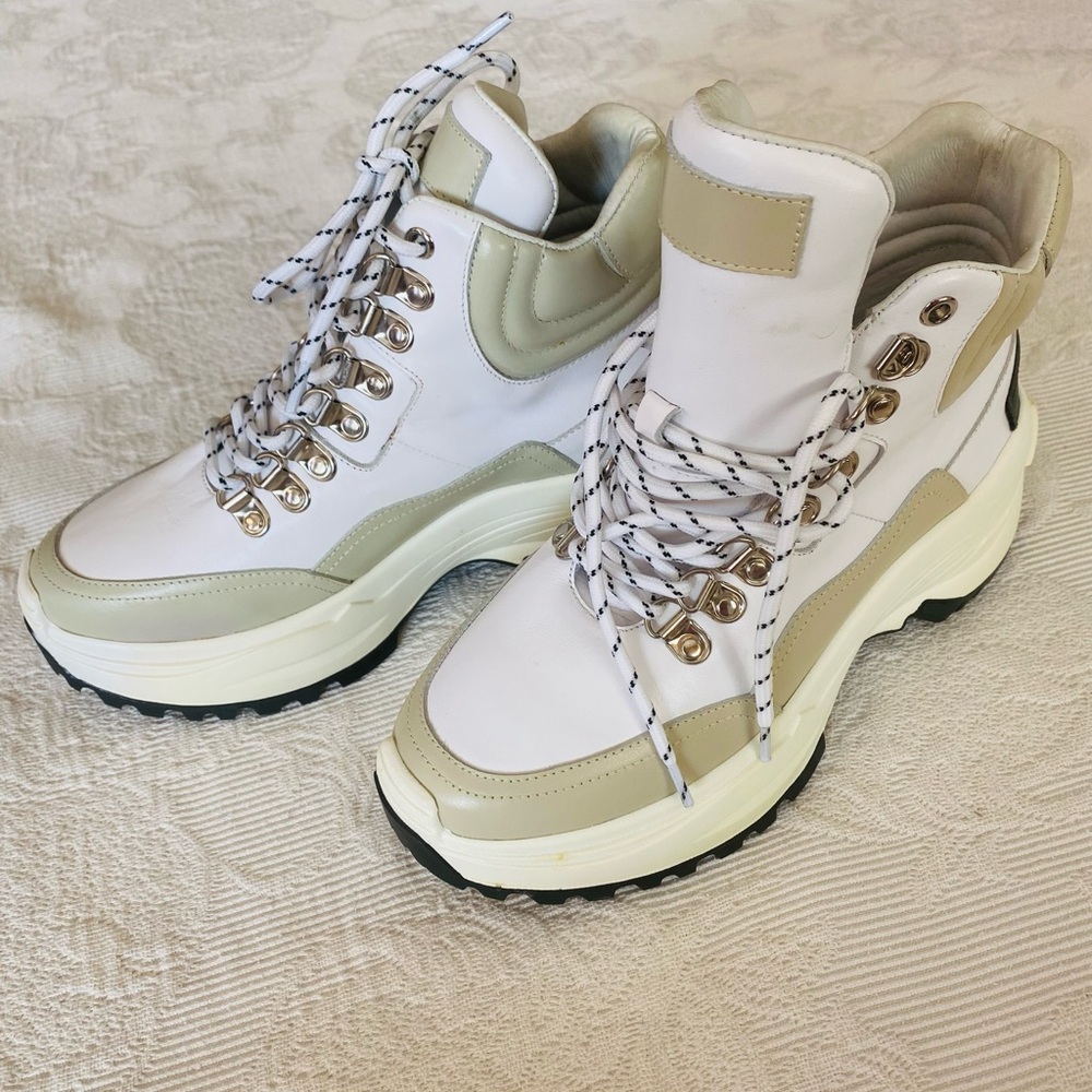 White & Cream Women's Platform Hiking Boots